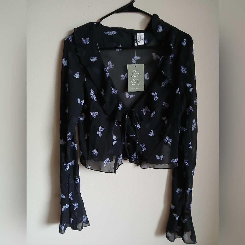 Sheer Open Top H & M Divided Size M butterfly print NEW